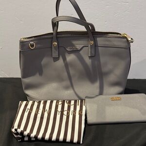 Henri Bendel Gray Leather Satchel Tote with matching wallet EUC